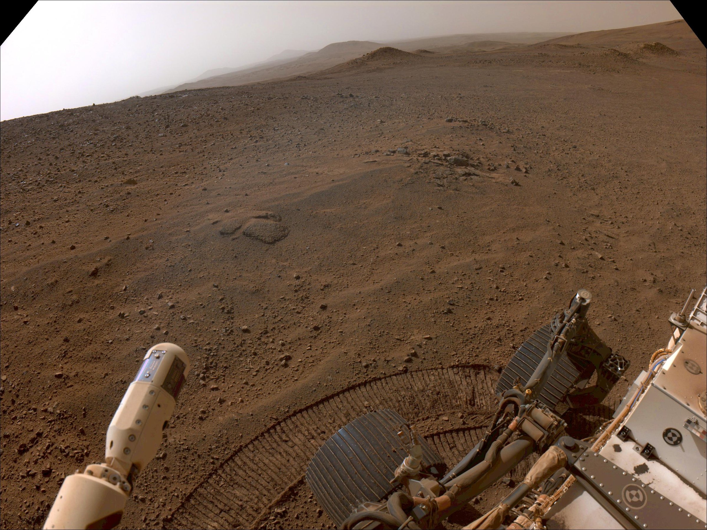 Figure 2 — Lookout Hill, sol 1,354, looking west over the rim. Witch Hazel Hill is not in the frame.