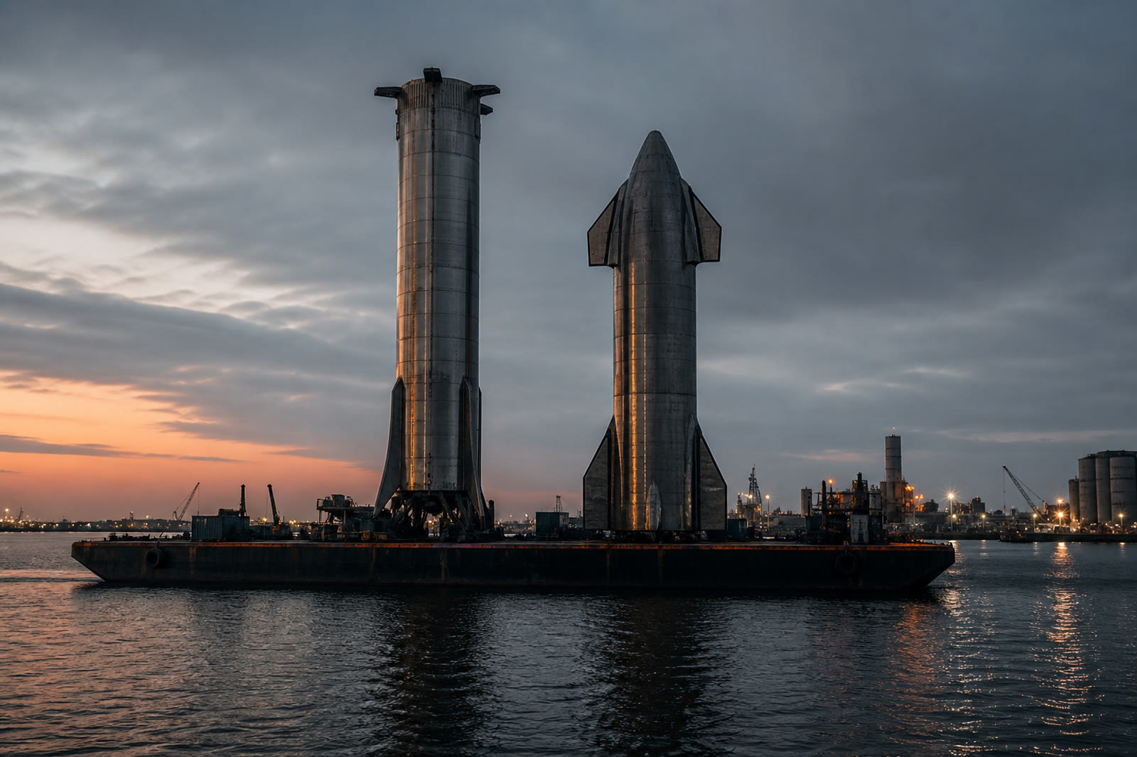 Figure 1 — Until Florida can print its own hulls, SpaceX said it will barge completed Super Heavys and ships from Starbase. A barge is a bridge. It is not a factory.
